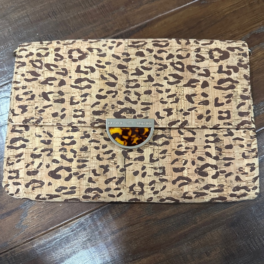 Leopard Print Clutch with Tortoise Shell Accent